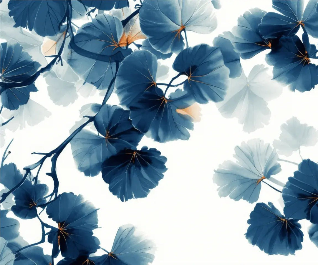 Feuille de Ginkgo Bleu - Raffinement Naturel - Illulart: Papier peint panoramique