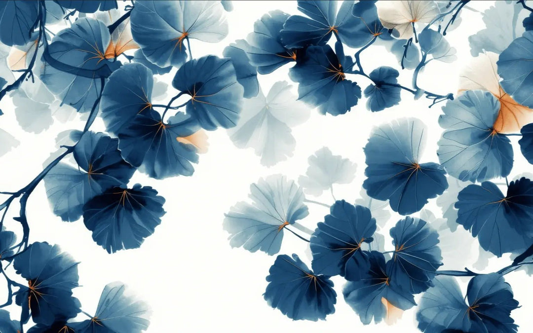 Feuille de Ginkgo Bleu - Raffinement Naturel - Illulart: Papier peint panoramique