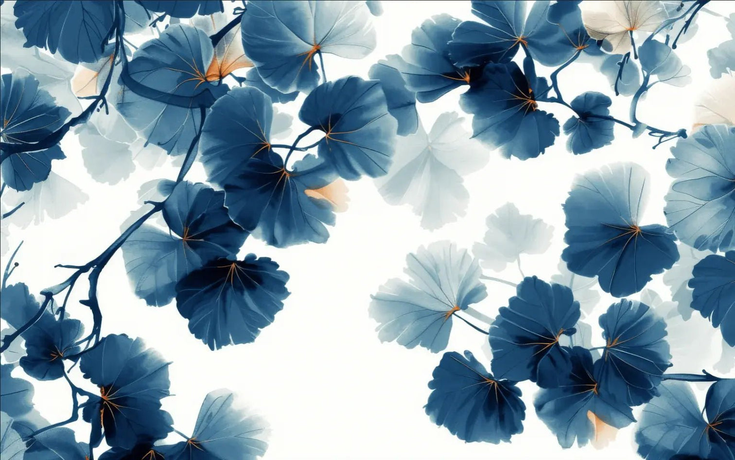 Feuille de Ginkgo Bleu - Raffinement Naturel - Illulart: Papier peint panoramique