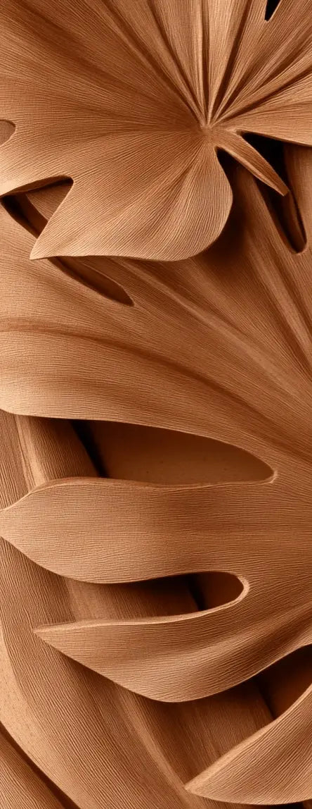 Feuilles exotiques terracotta : Papier peint effet 3D - Illulart: Papier peint panoramique