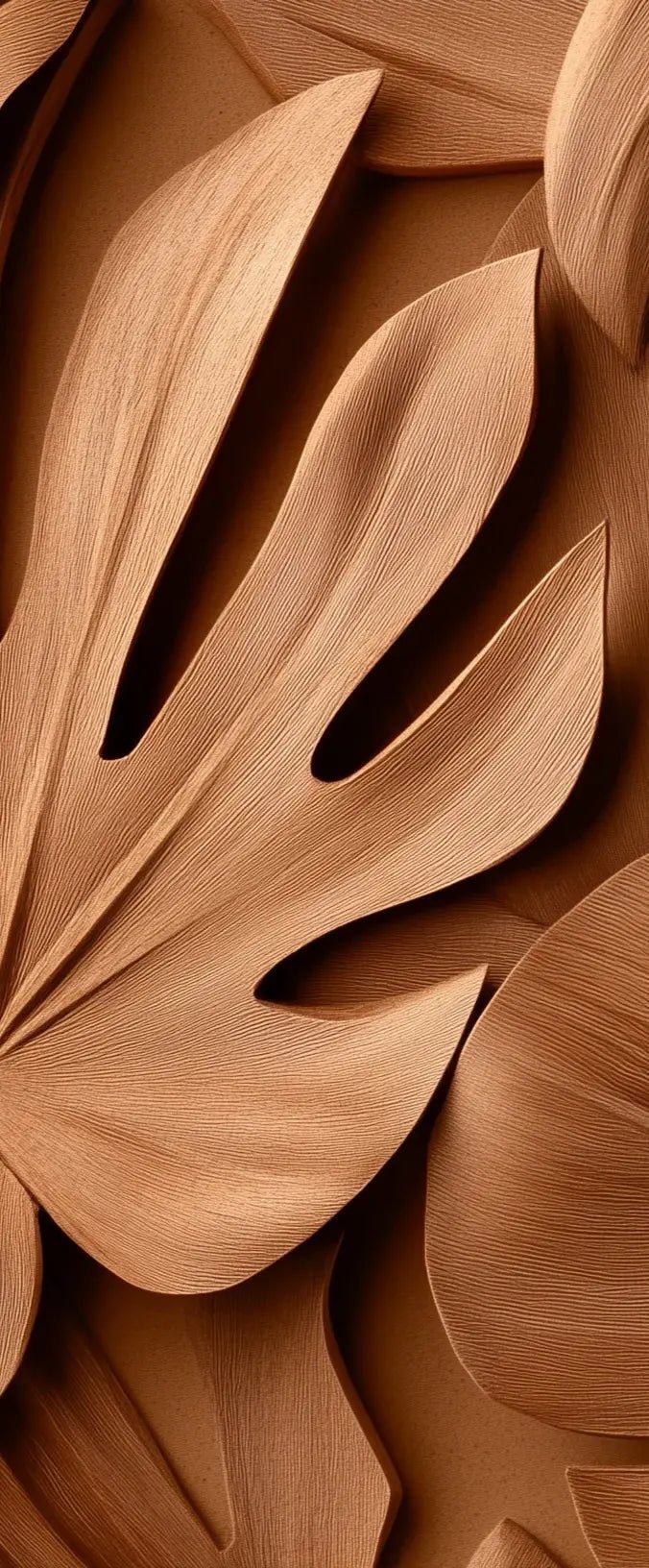 Feuilles exotiques terracotta : Papier peint effet 3D - Illulart: Papier peint panoramique