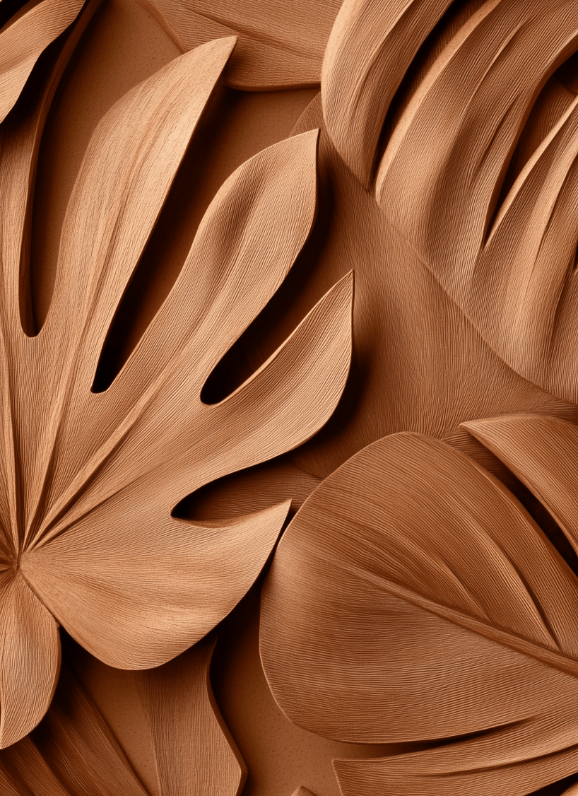 Feuilles exotiques terracotta : Papier peint effet 3D - Illulart: Papier peint panoramique