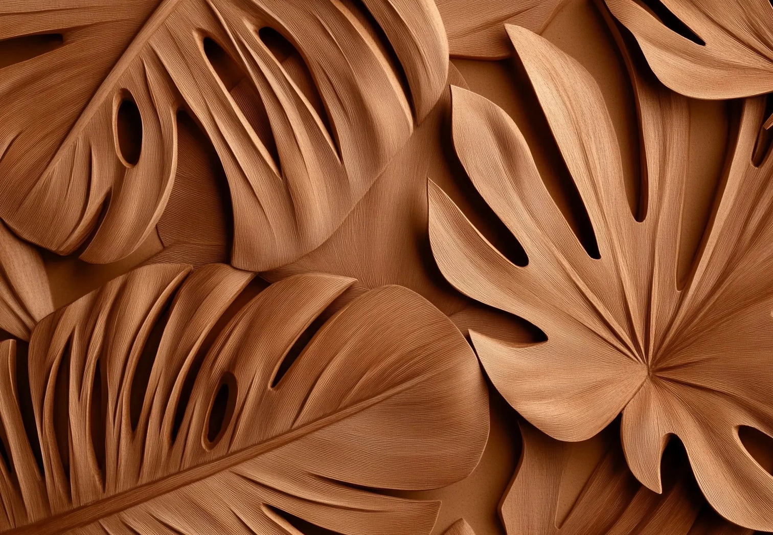Feuilles exotiques terracotta : Papier peint effet 3D - Illulart: Papier peint panoramique