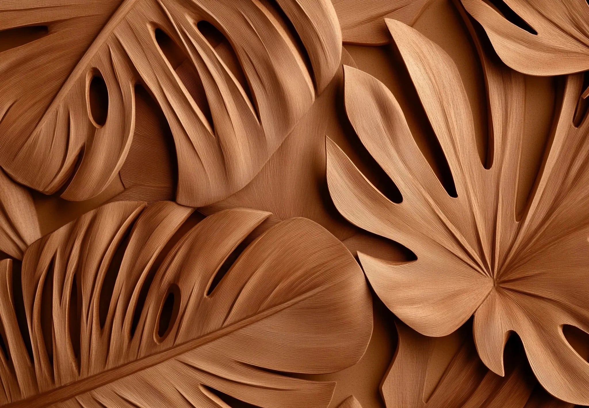 Feuilles exotiques terracotta : Papier peint effet 3D