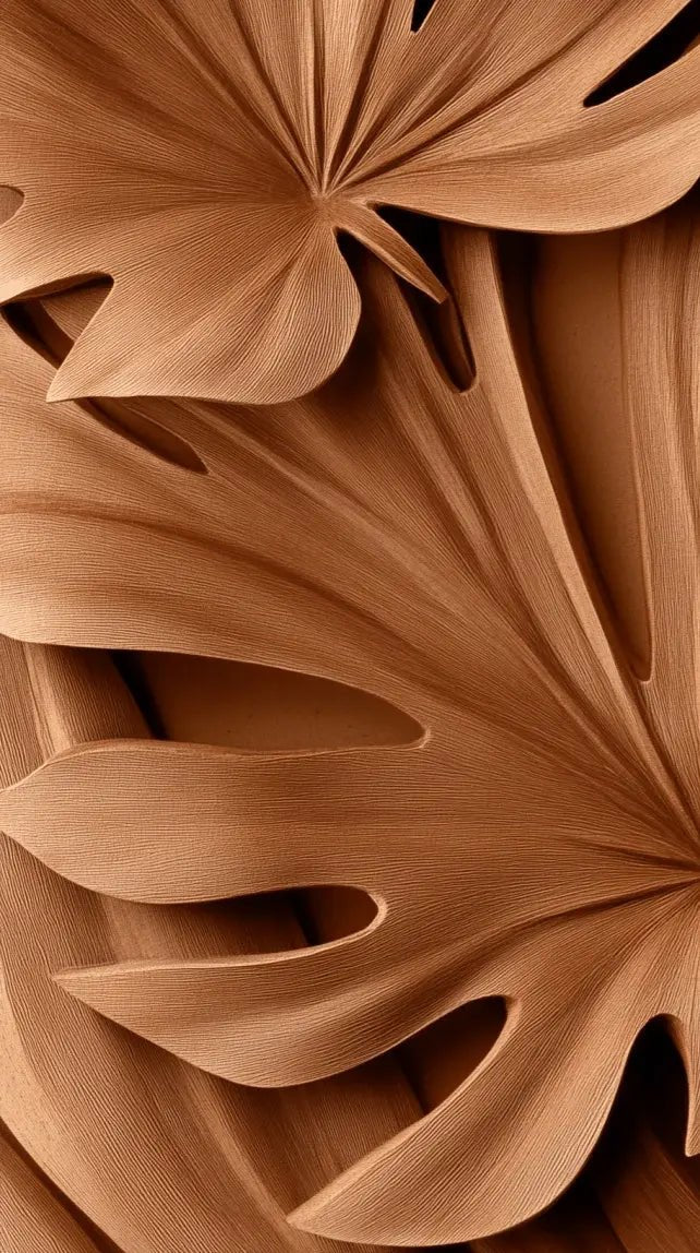 Feuilles exotiques terracotta : Papier peint effet 3D - Illulart: Papier peint panoramique