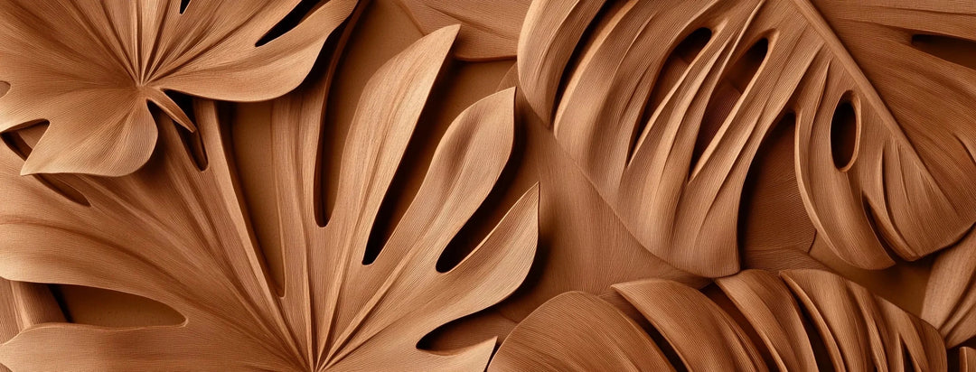 Feuilles exotiques terracotta : Papier peint effet 3D - Illulart: Papier peint panoramique