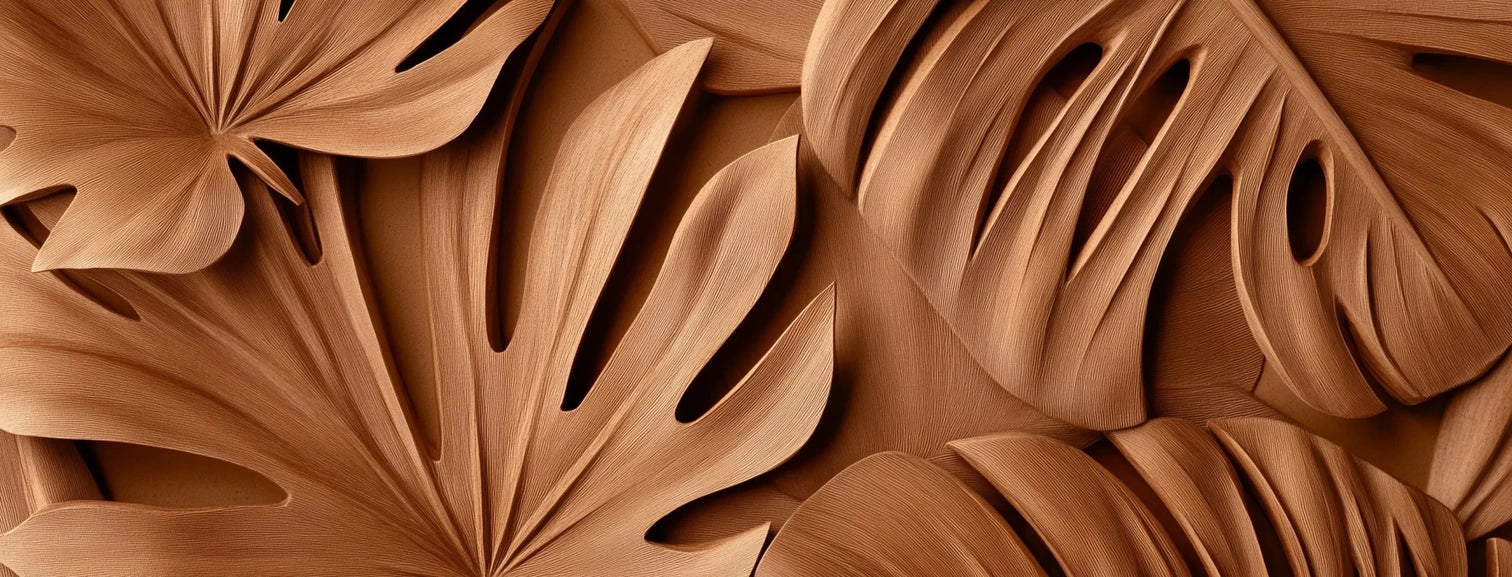 Feuilles exotiques terracotta : Papier peint effet 3D - Illulart: Papier peint panoramique