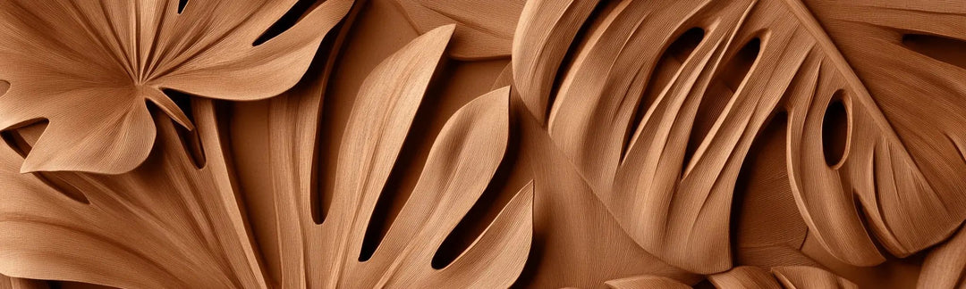 Feuilles exotiques terracotta : Papier peint effet 3D - Illulart: Papier peint panoramique