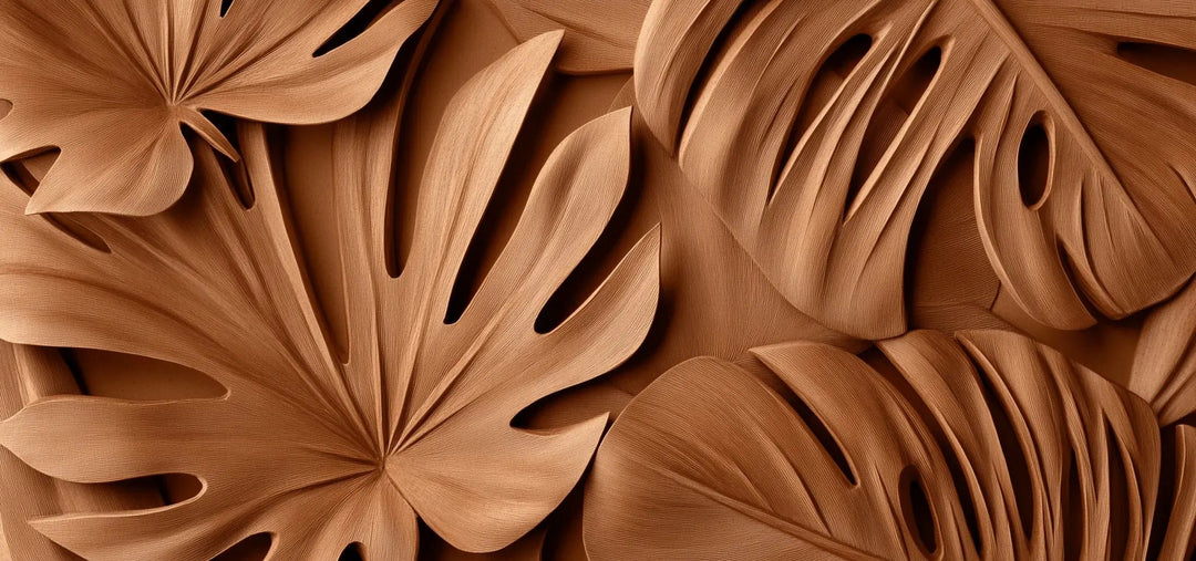 Feuilles exotiques terracotta : Papier peint effet 3D - Illulart: Papier peint panoramique