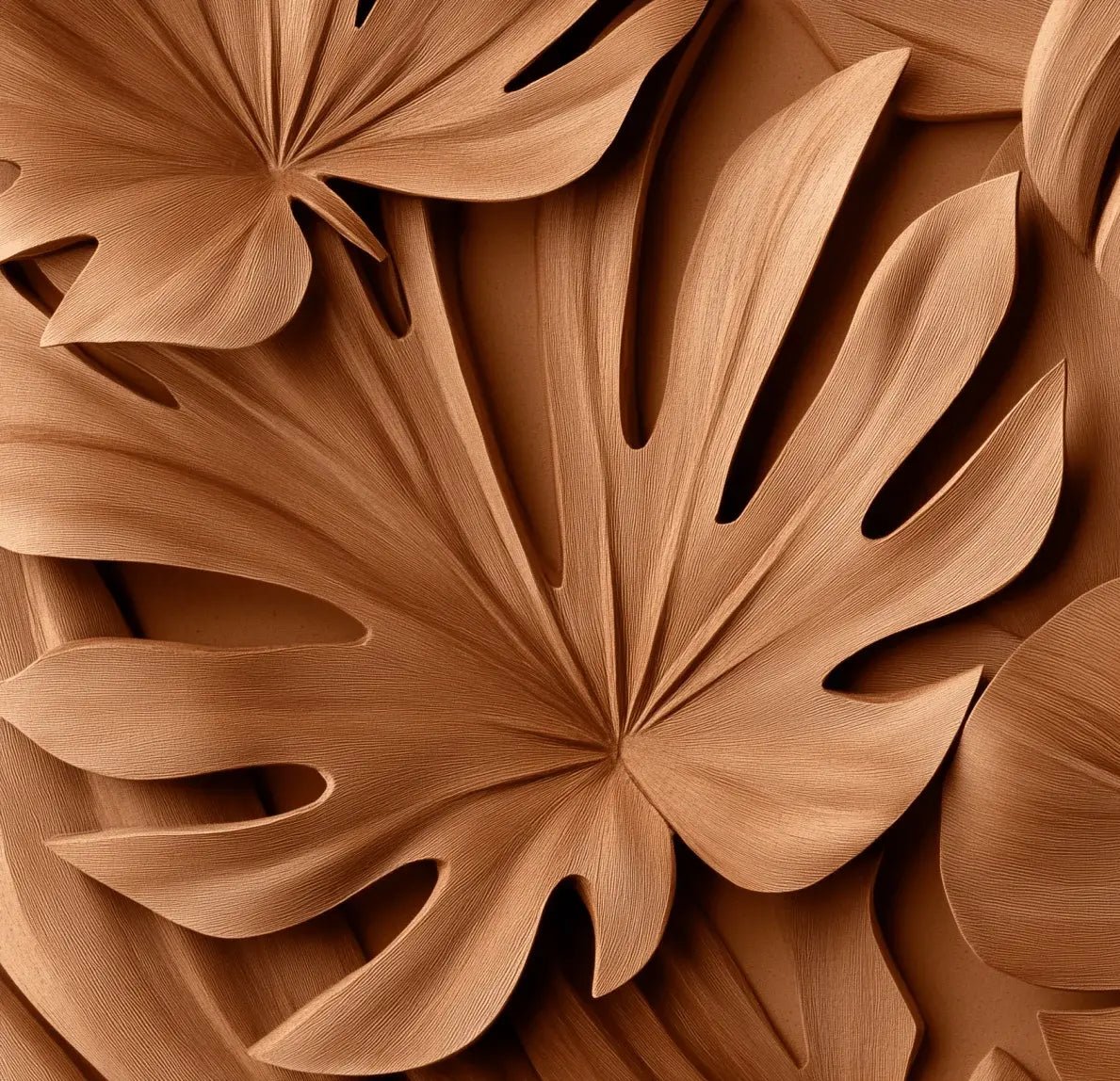 Feuilles exotiques terracotta : Papier peint effet 3D - Illulart: Papier peint panoramique