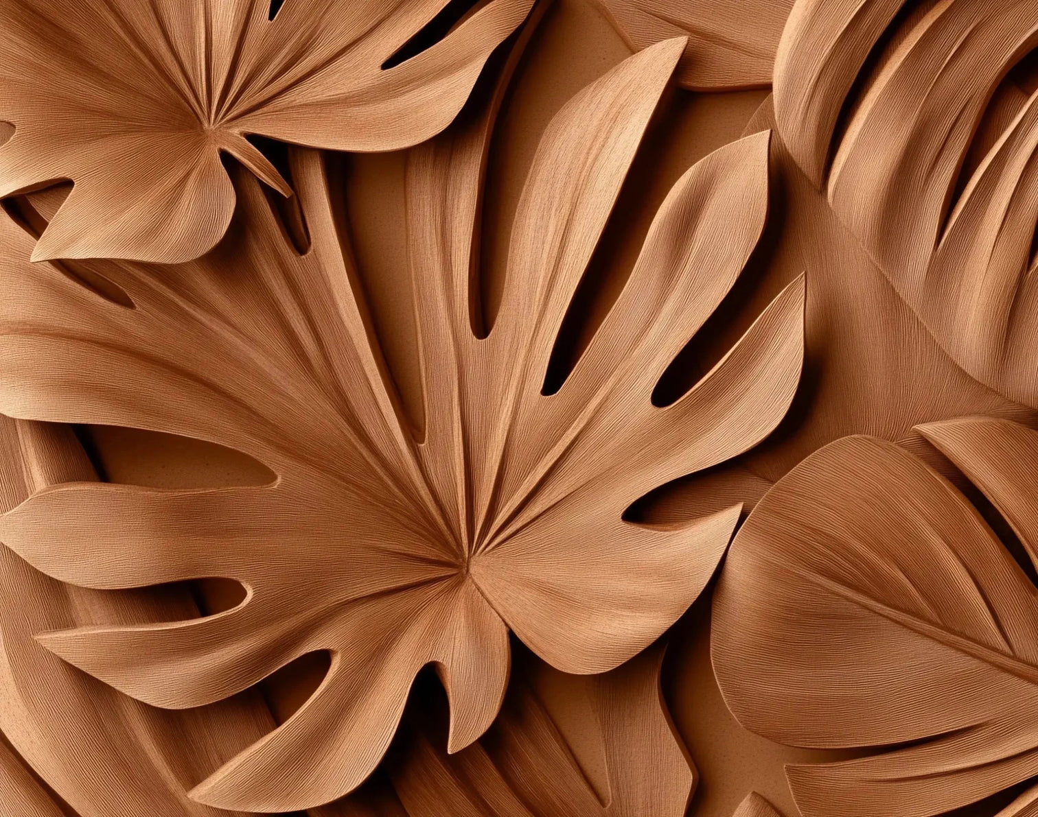 Feuilles exotiques terracotta : Papier peint effet 3D - Illulart: Papier peint panoramique