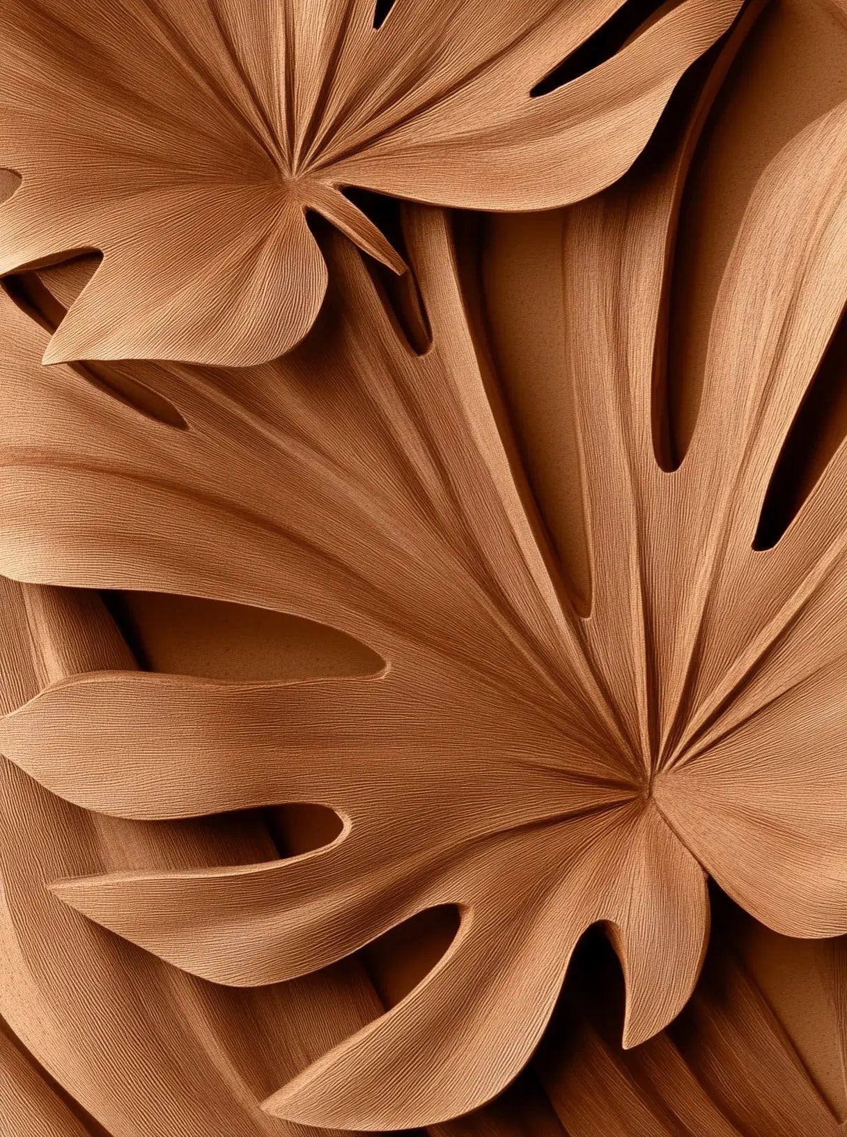 Feuilles exotiques terracotta : Papier peint effet 3D - Illulart: Papier peint panoramique