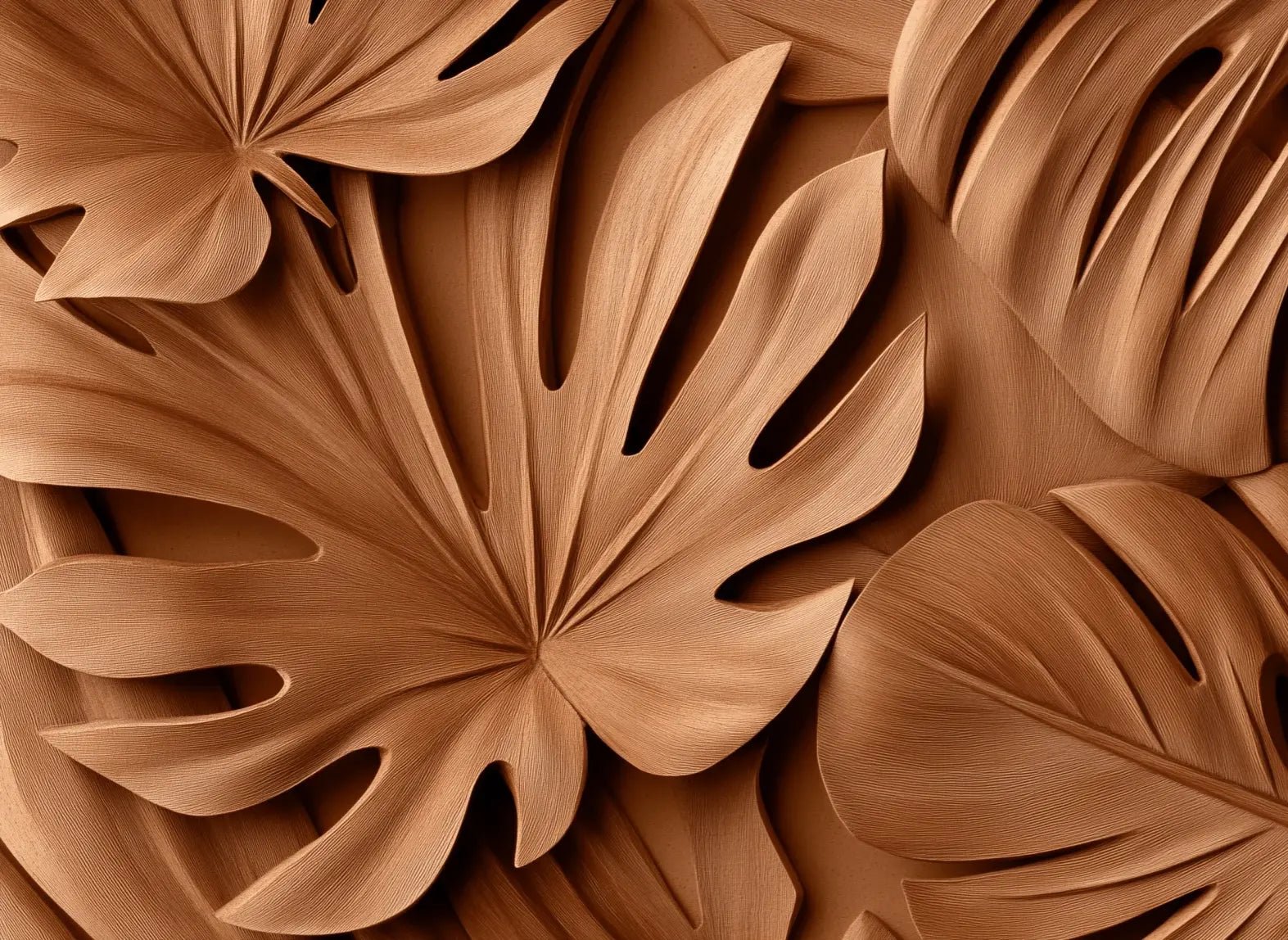 Feuilles exotiques terracotta : Papier peint effet 3D - Illulart: Papier peint panoramique