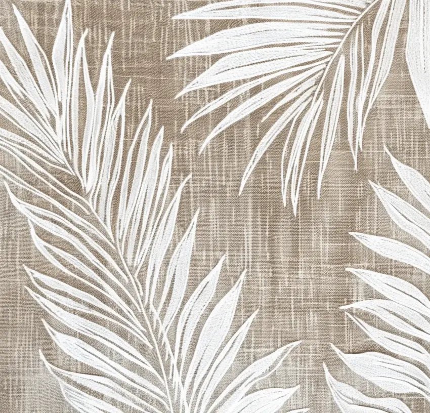 Feuilles Intemporelles : Papier peint feuilles blanches sur lin taupe - Illulart: Papier peint panoramique