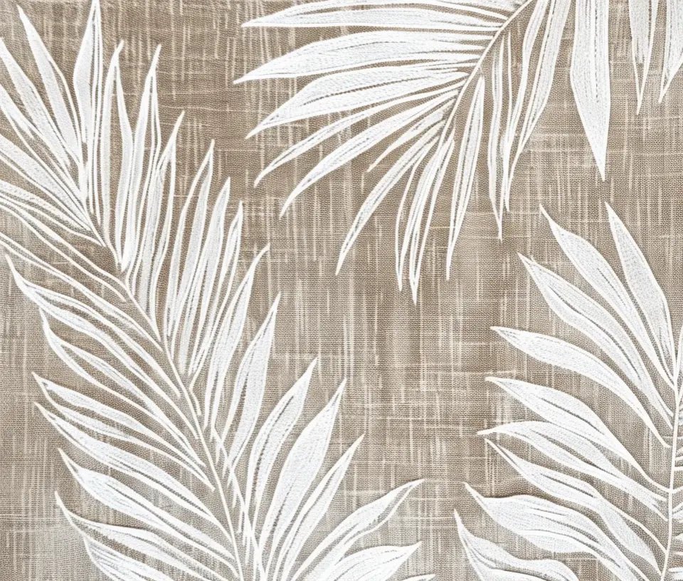 Feuilles Intemporelles : Papier peint feuilles blanches sur lin taupe