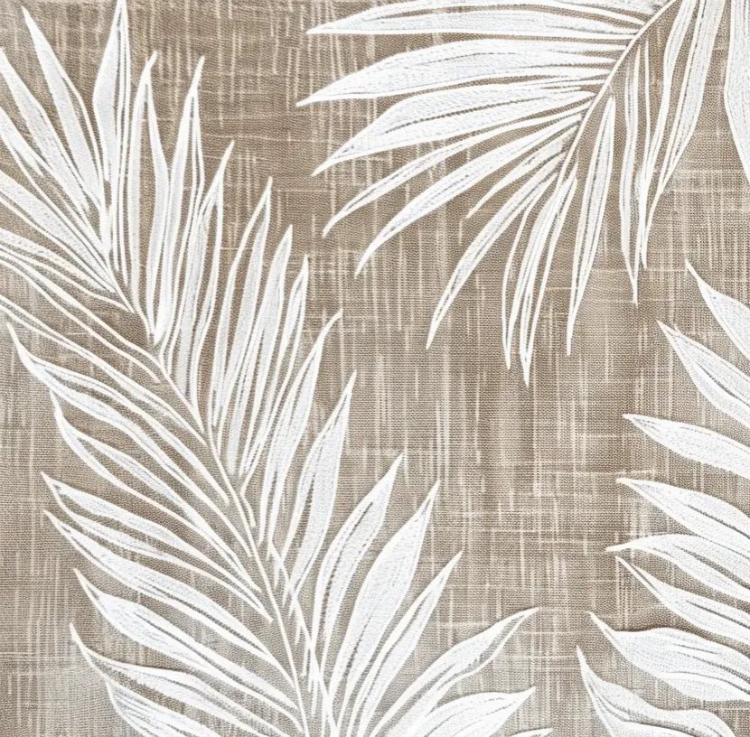 Feuilles Intemporelles : Papier peint feuilles blanches sur lin taupe - Illulart: Papier peint panoramique