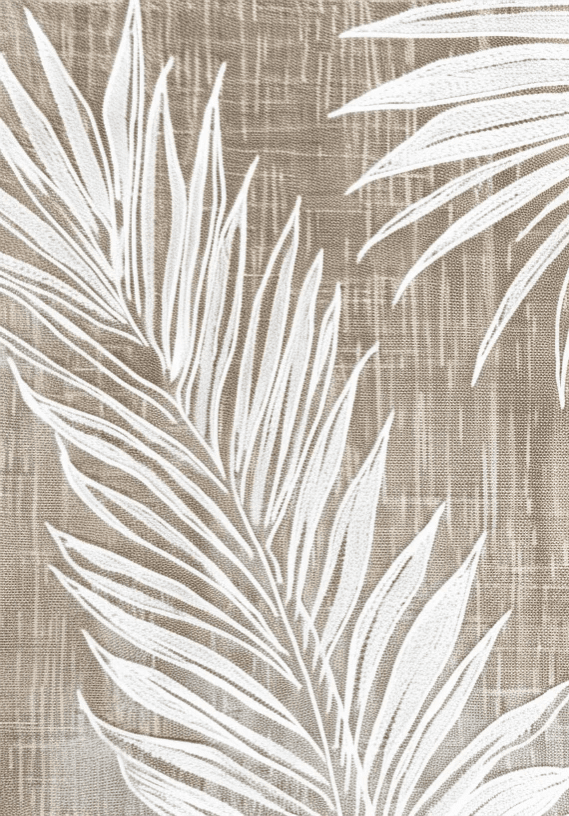 Feuilles Intemporelles : Papier peint feuilles blanches sur lin taupe - Illulart: Papier peint panoramique