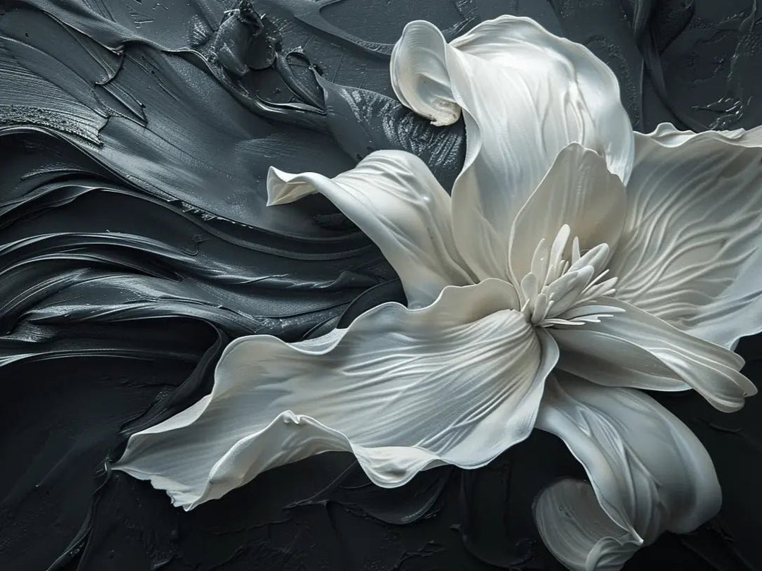 Fleur Sublime : Harmonie de Blanc et Noir - Illulart: Papier peint panoramique