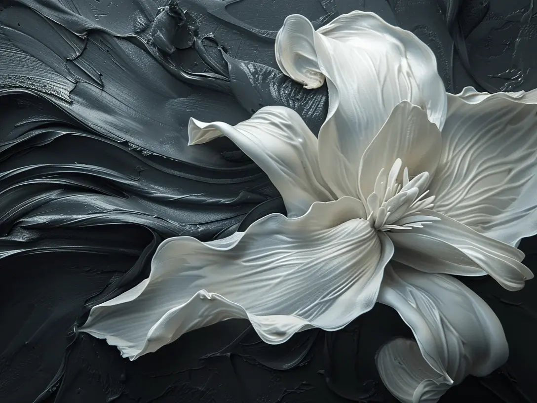Fleur Sublime : Harmonie de Blanc et Noir - Illulart: Papier peint panoramique