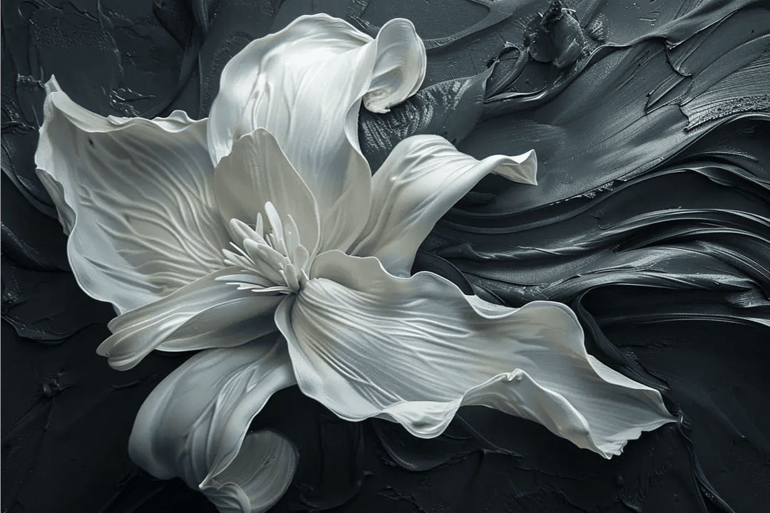 Fleur Sublime : Harmonie de Blanc et Noir - Illulart: Papier peint panoramique