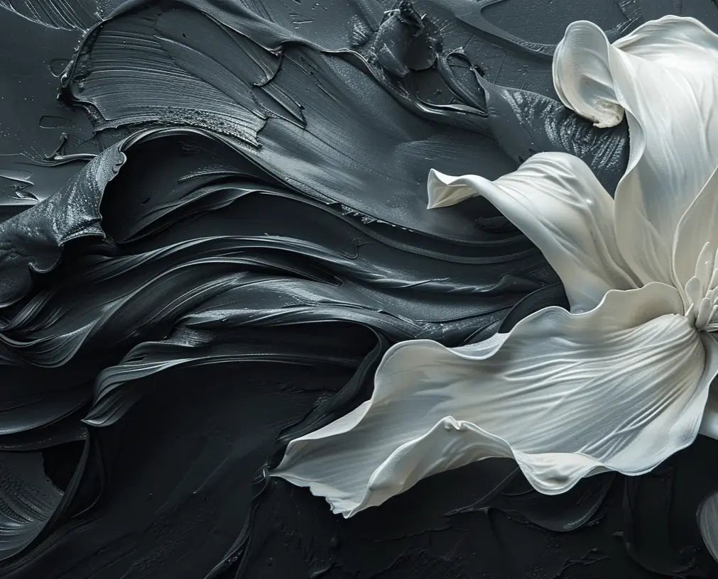 Fleur Sublime : Harmonie de Blanc et Noir - Illulart: Papier peint panoramique