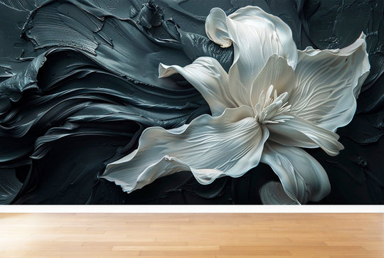 Fleur Sublime : Harmonie de Blanc et Noir - Illulart: Papier peint panoramique