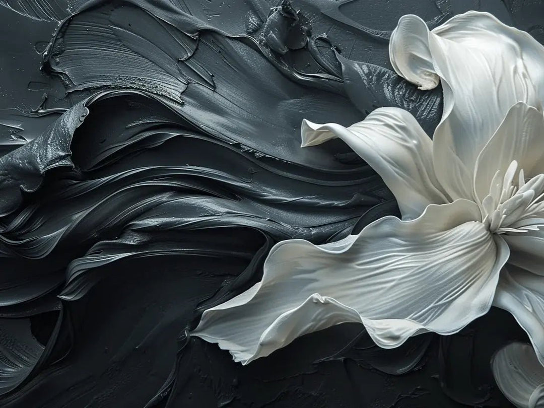Fleur Sublime : Harmonie de Blanc et Noir - Illulart: Papier peint panoramique