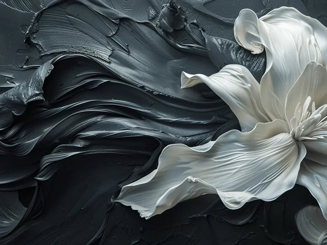 Fleur Sublime : Harmonie de Blanc et Noir - Illulart: Papier peint panoramique