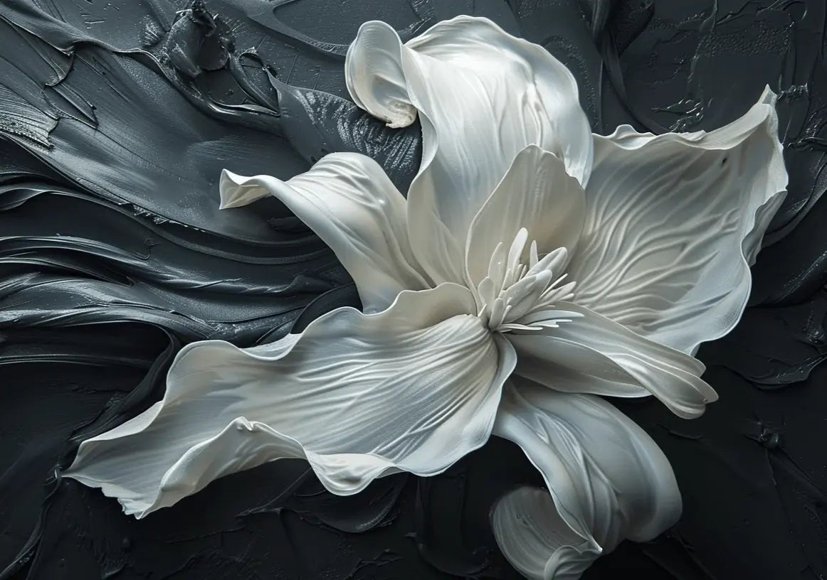 Fleur Sublime : Harmonie de Blanc et Noir - Illulart: Papier peint panoramique