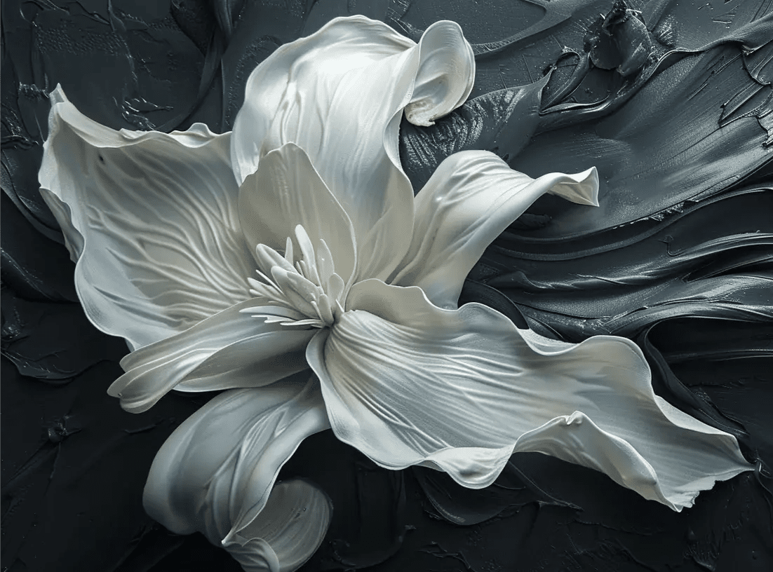 Fleur Sublime : Harmonie de Blanc et Noir - Illulart: Papier peint panoramique