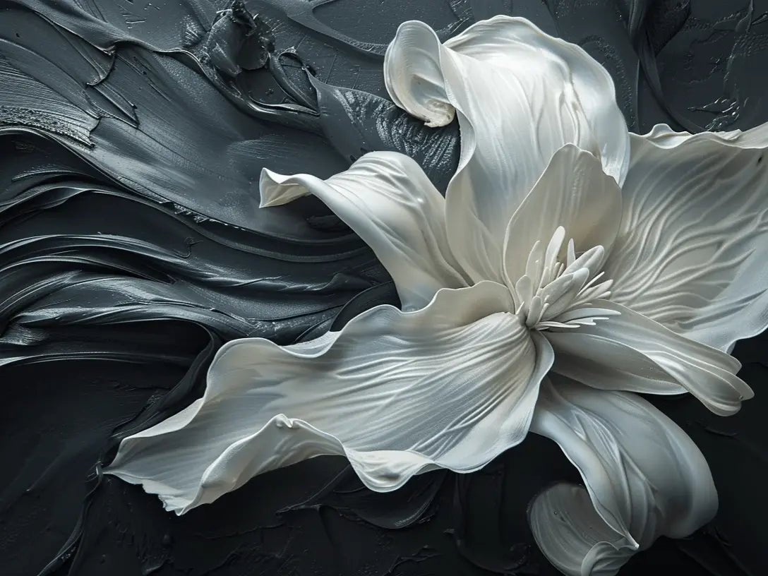 Fleur Sublime : Harmonie de Blanc et Noir - Illulart: Papier peint panoramique