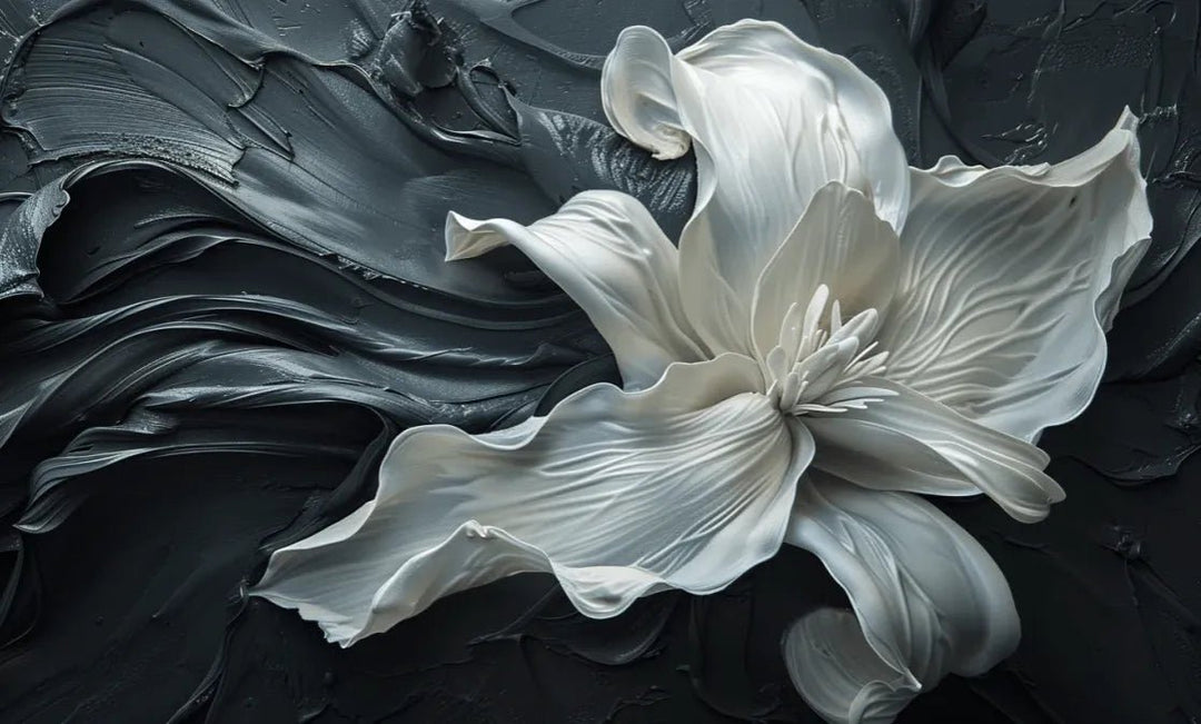 Fleur Sublime : Harmonie de Blanc et Noir - Illulart: Papier peint panoramique