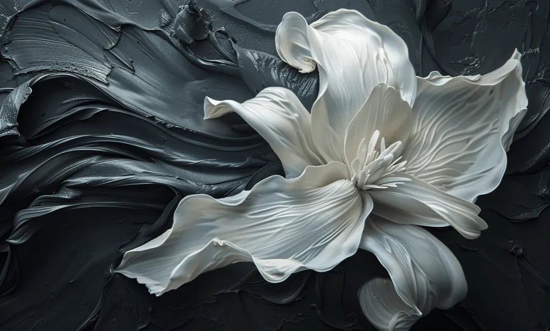 Fleur Sublime : Harmonie de Blanc et Noir - Illulart: Papier peint panoramique