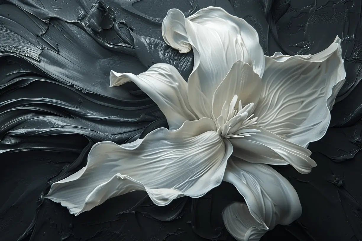 Fleur Sublime : Harmonie de Blanc et Noir - Illulart: Papier peint panoramique
