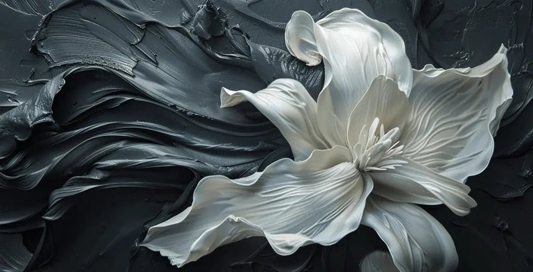 Fleur Sublime : Harmonie de Blanc et Noir - Illulart: Papier peint panoramique