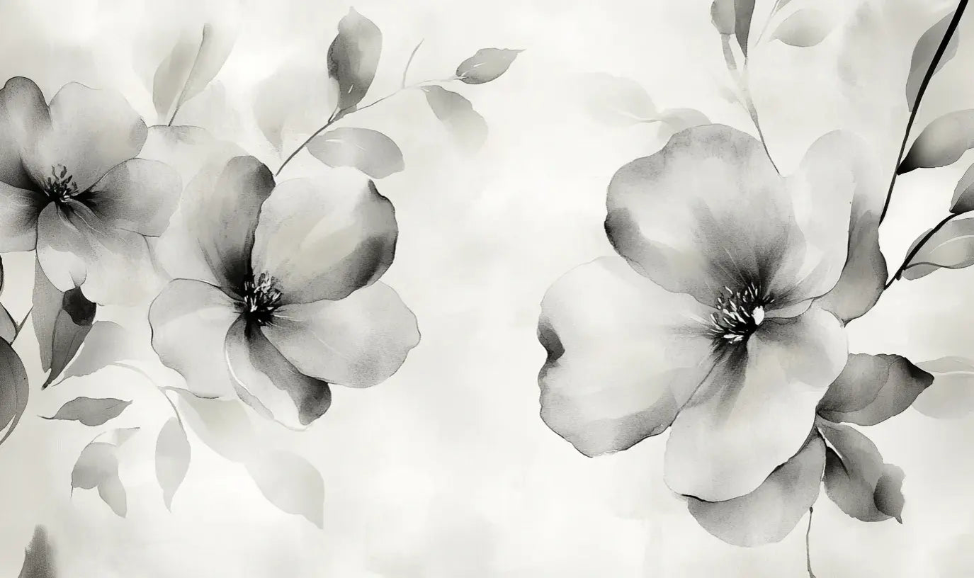 Fleurs de Brume - Effet Aquarelle en Gris Nuancé - Illulart: Papier peint panoramique