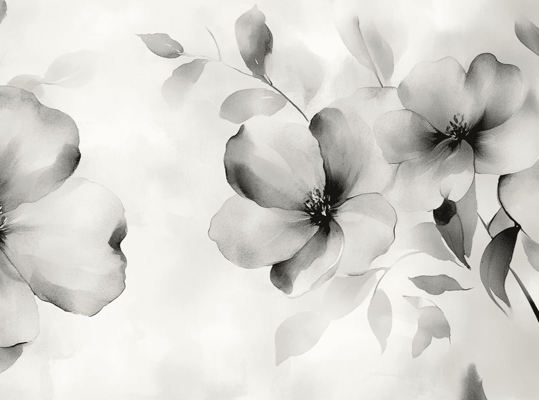 Fleurs de Brume - Effet Aquarelle en Gris Nuancé - Illulart: Papier peint panoramique