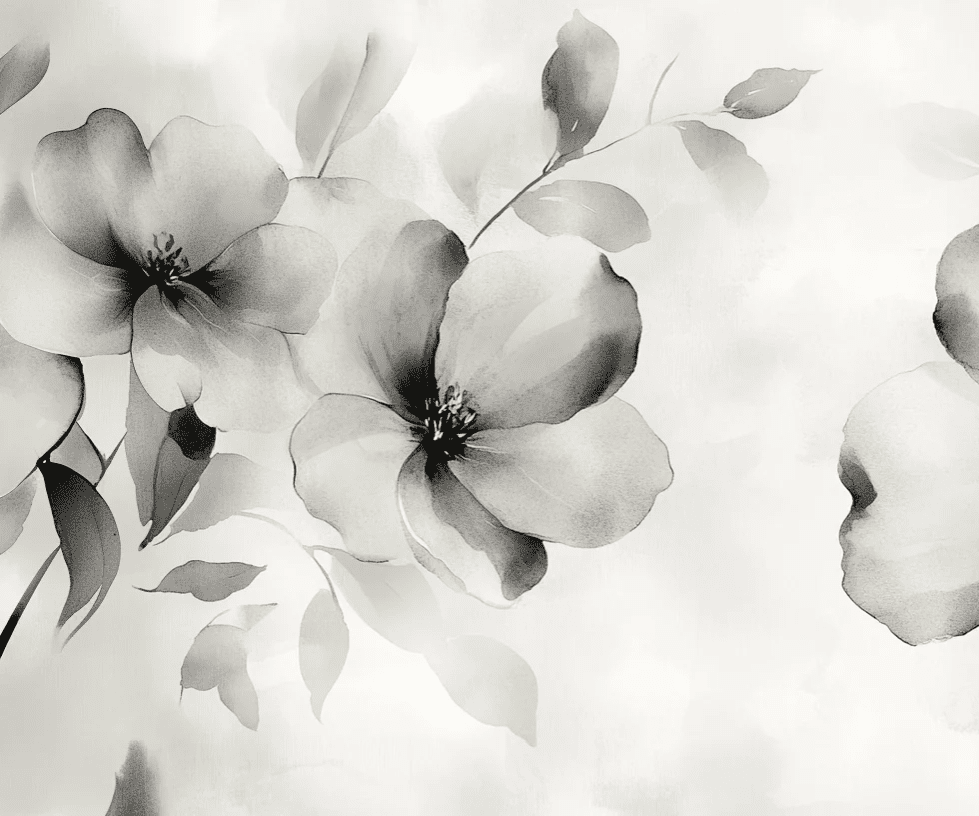 Fleurs de Brume - Effet Aquarelle en Gris Nuancé - Illulart: Papier peint panoramique