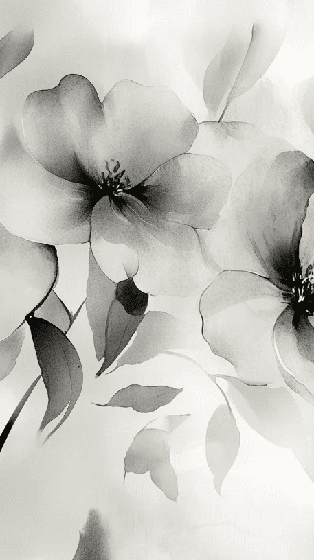 Fleurs de Brume - Effet Aquarelle en Gris Nuancé - Illulart: Papier peint panoramique