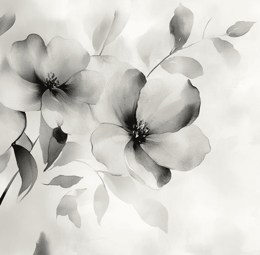 Fleurs de Brume - Effet Aquarelle en Gris Nuancé - Illulart: Papier peint panoramique