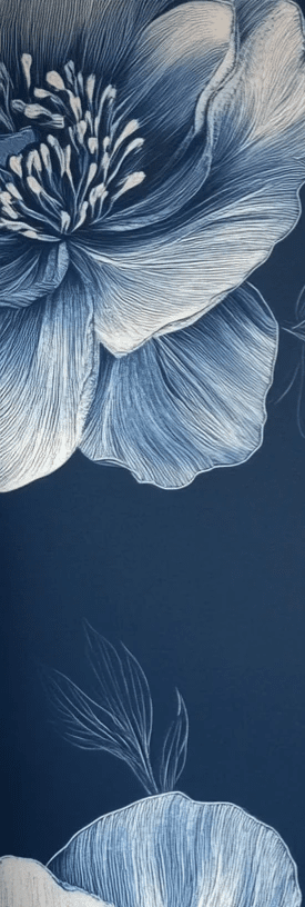 Fleurs de Minuit - Papier Peint Bleu Profond | Élégance Intemporelle - Illulart: Papier peint panoramique