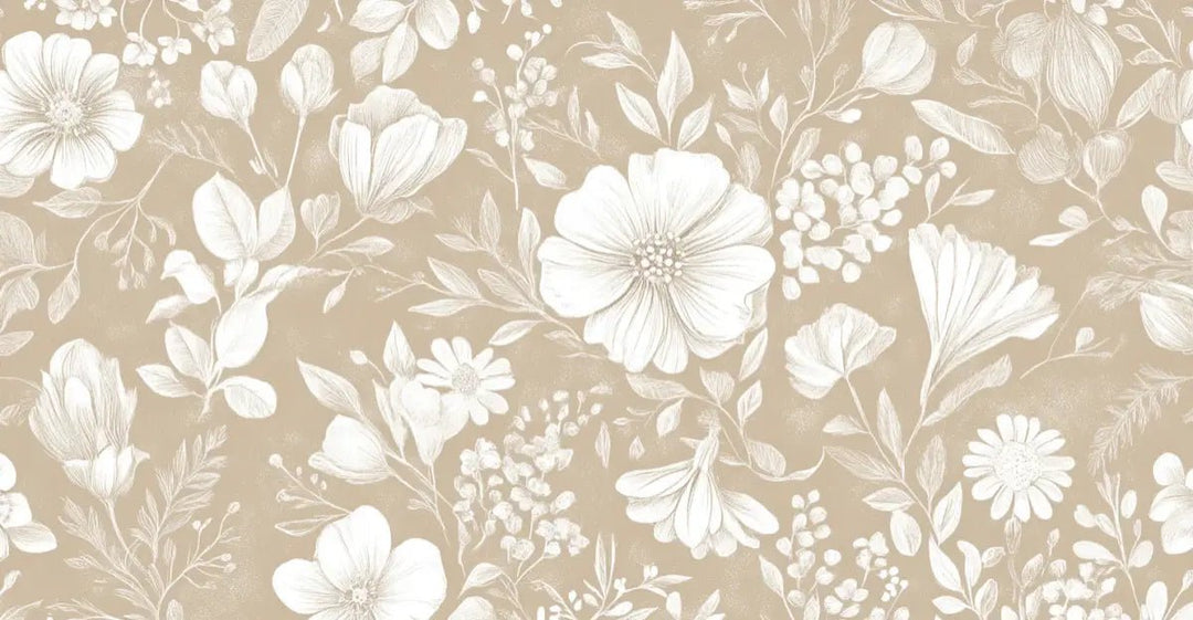 Floraison Bohème - Papier Peint Floral Élégant en Beige - Illulart: Papier peint panoramique