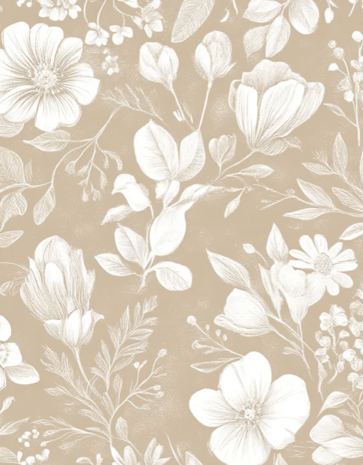 Floraison Bohème - Papier Peint Floral Élégant en Beige - Illulart: Papier peint panoramique