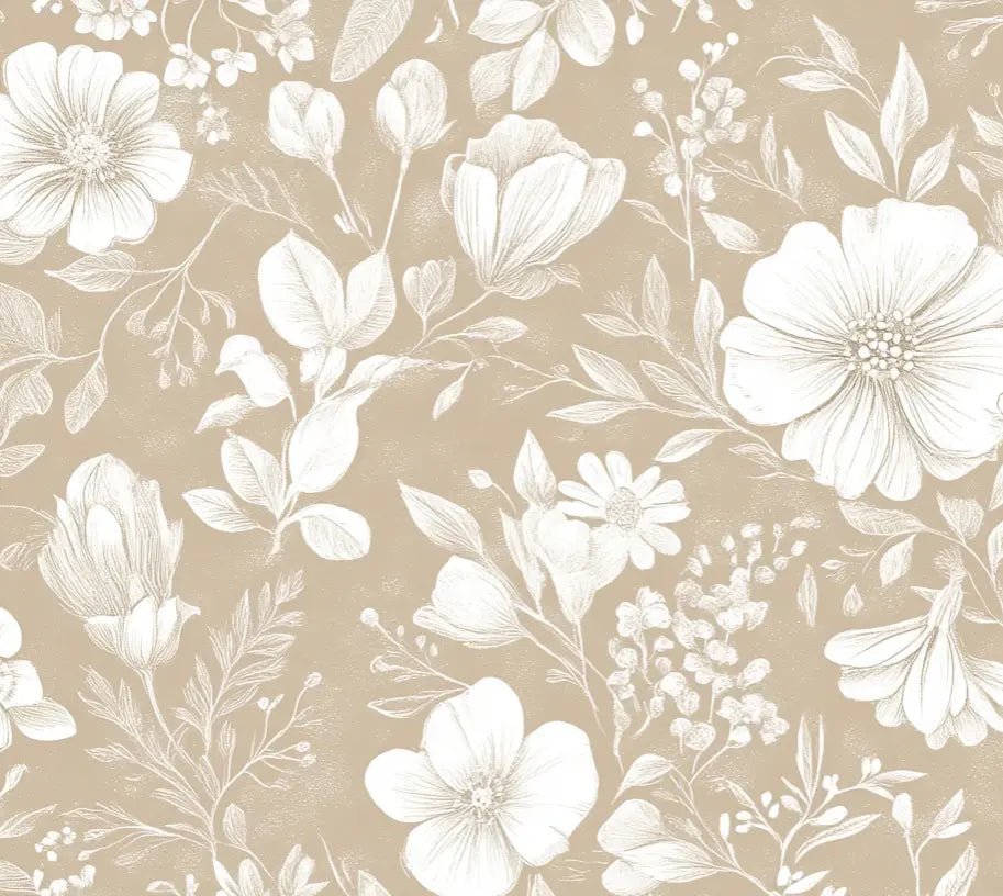 Floraison Bohème - Papier Peint Floral Élégant en Beige - Illulart: Papier peint panoramique