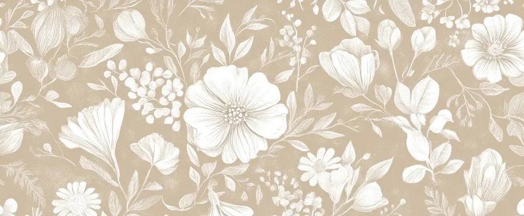 Floraison Bohème - Papier Peint Floral Élégant en Beige - Illulart: Papier peint panoramique
