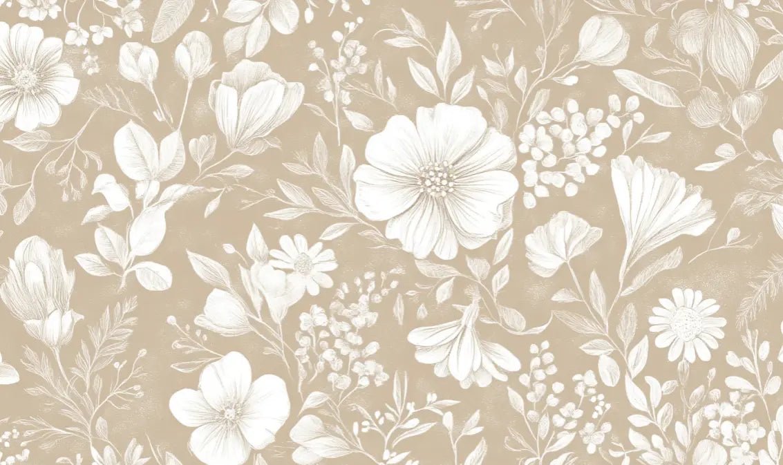 Floraison Bohème - Papier Peint Floral Élégant en Beige - Illulart: Papier peint panoramique