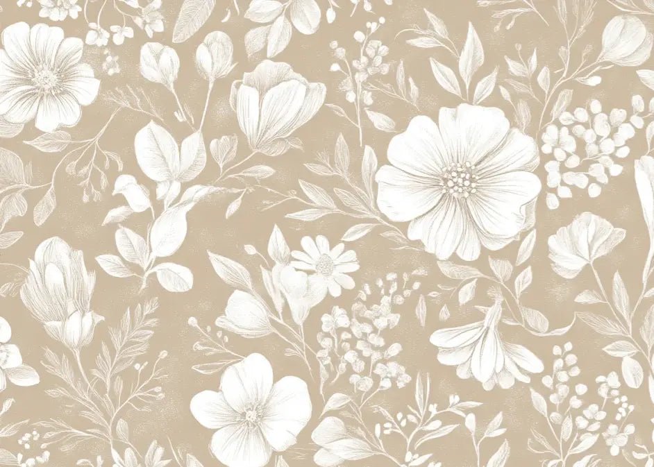 Floraison Bohème - Papier Peint Floral Élégant en Beige - Illulart: Papier peint panoramique