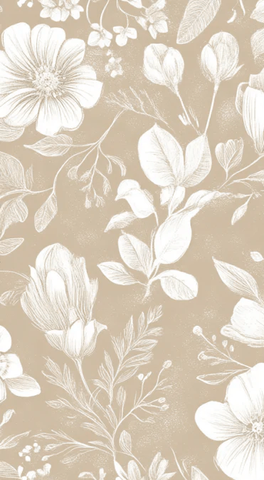 Floraison Bohème - Papier Peint Floral Élégant en Beige - Illulart: Papier peint panoramique