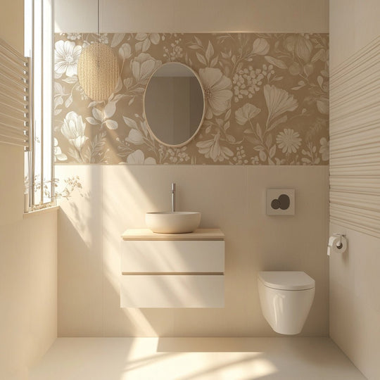 Floraison Bohème - Papier Peint Floral Élégant en Beige - Illulart: Papier peint panoramique