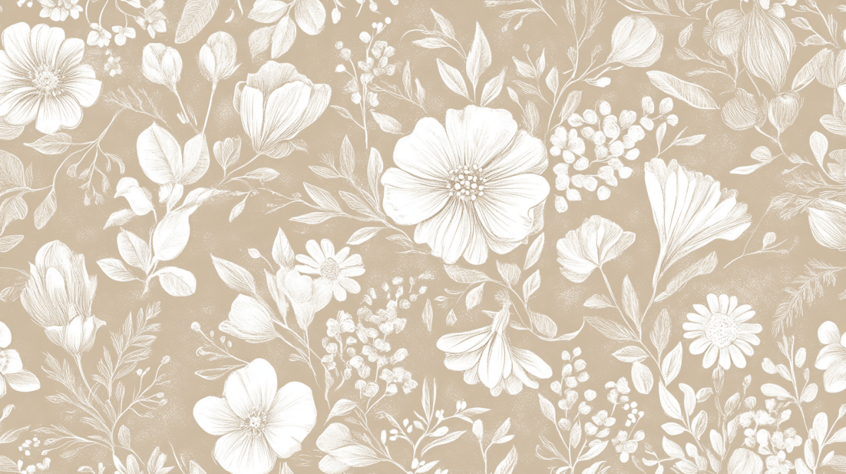 Floraison Bohème - Papier Peint Floral Élégant en Beige - Illulart: Papier peint panoramique